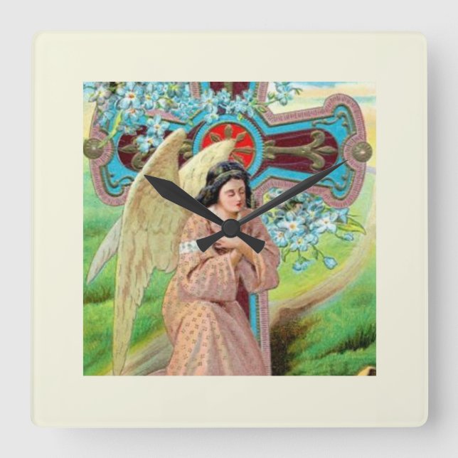Angel Praying Square Wall Clock (Front)