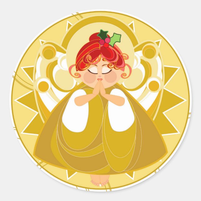 Angel Praying Sticker-Gold Classic Round Sticker (Front)