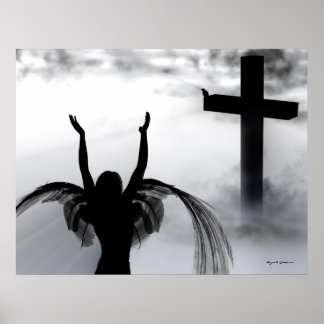 Angel Praying to the Christian Cross Art Print
