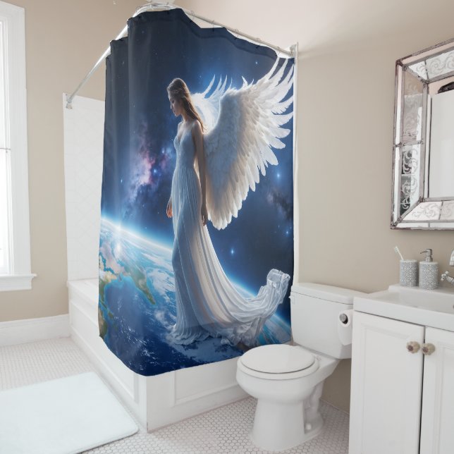 Angel Protecting Earth  Shower Curtain (In Situ)