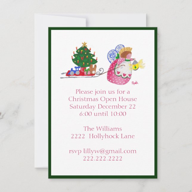 Angel pulling sled invitation (Front)