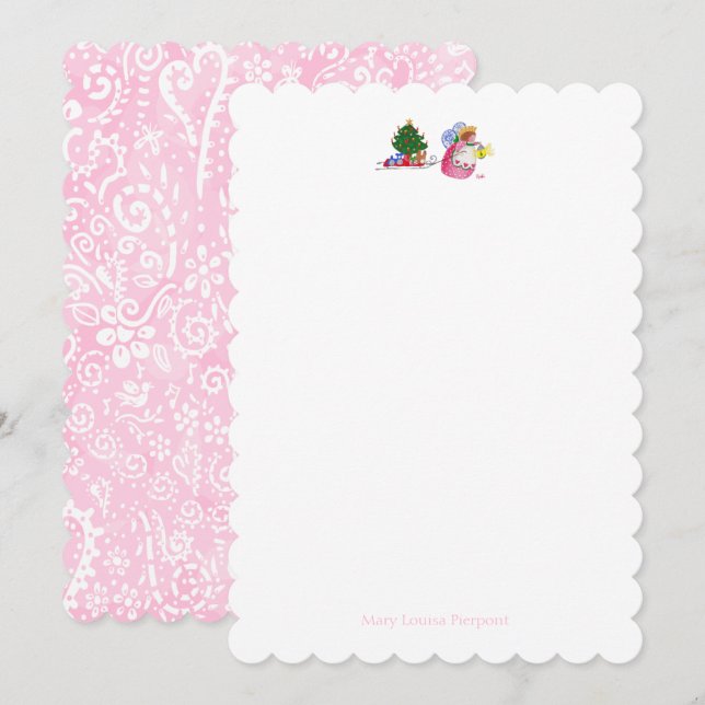 Angel Pulling Sled with paisley Note Card (Front/Back)