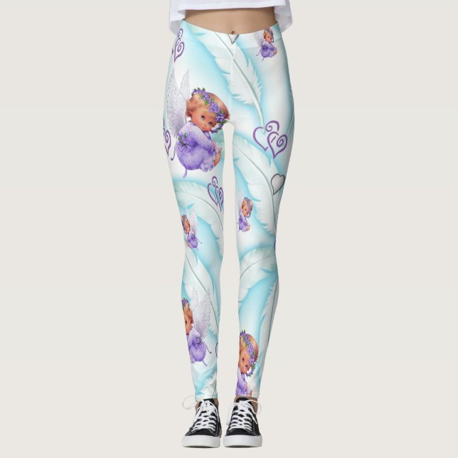 Angel Purple Hearts  Leggings (Front)