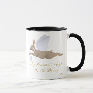 Angel Rabbit Brown Blue Roses Guardian Angel Bunny Mug