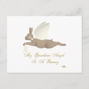 Angel Rabbit Brown Yellow Roses Guardian Angel Bun Postcard