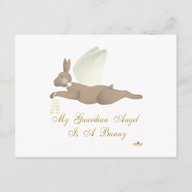 Angel Rabbit Brown Yellow Roses Guardian Angel Bun Postcard (Front)