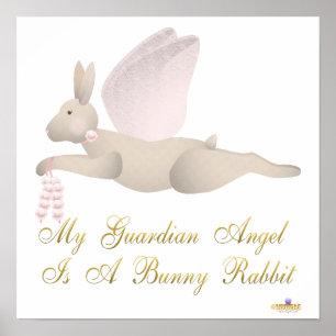Angel Rabbit Tan Pink Roses Guardian Angel Bunny R Poster