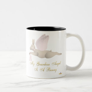 Angel Rabbit Tan Pink Roses Guardian Angel Bunny Two-Tone Coffee Mug