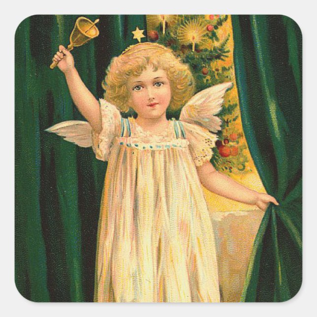 Angel ringing in Christmas Vintage Square Sticker (Front)