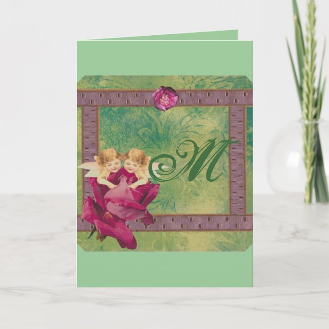 Angel Rose Monogram Note Card (Front)