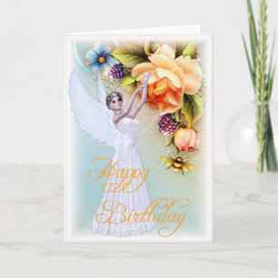 Angel & Roses Happy Birthday Greeting Card d2