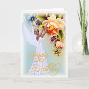 Angel & Roses Happy Birthday Greeting Card d4