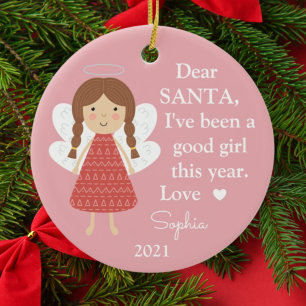 Angel Santa I've Been Good Girl Photo Christmas Ceramic Tree Decoration