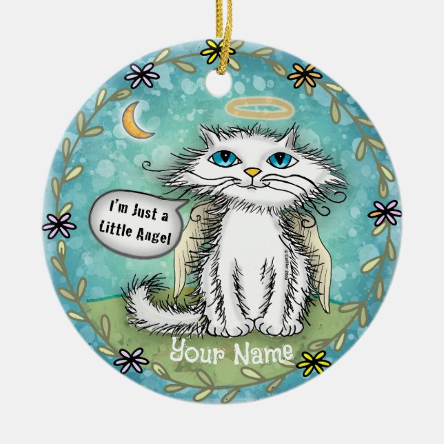 Angel  Scraggles Cat  Ceramic Tree Decoration (Front)