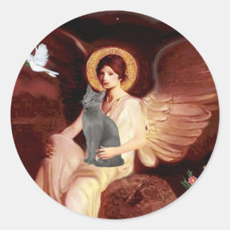 Angel Seated - Russian Blue cat Classic Round Sticker