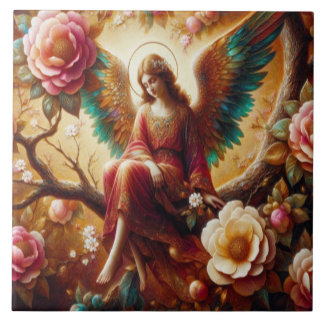 Angel Sitting Alone on a Tree Limb  Tile