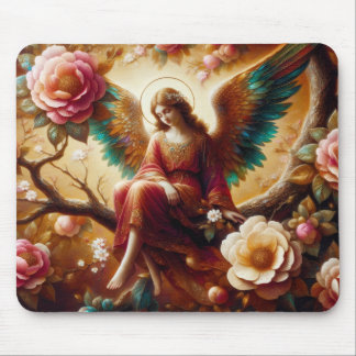 Angel Sitting on a Tree Branch Looking Down Mouse Mat