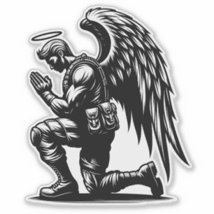 Angel Soldier Man Praying ink illustration art