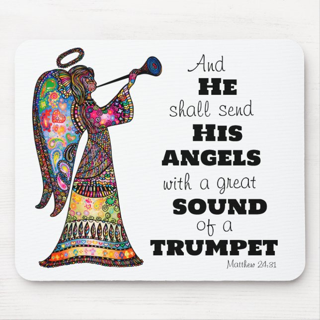 Angel Sounds Trumpet Bible Verse Vibrant Colours Mouse Mat (Front)
