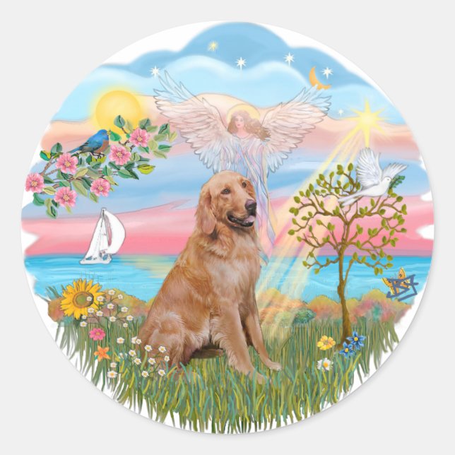 Angel Star - Golden Retriever #2 Classic Round Sticker (Front)