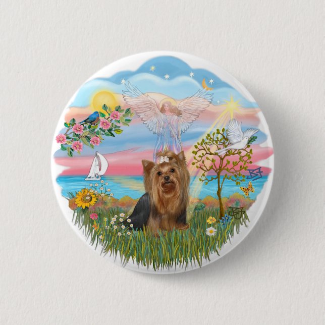 Angel Star-Yorkshire Terrier (#7) 6 Cm Round Badge (Front)