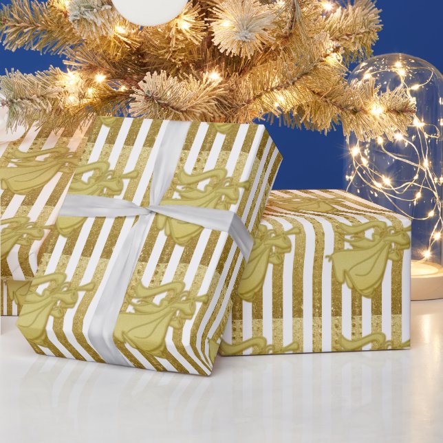 Angel stripes faux gold celebration catholic wrapping paper (Holidays)