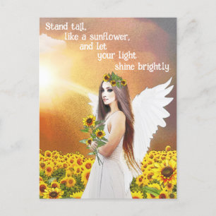Angel Sunflower Stand Tall Quote Beautiful Art Postcard