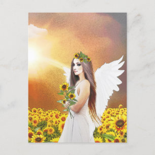 Angel Sunflower Wings Yellow Autumn Beautiful Art Postcard