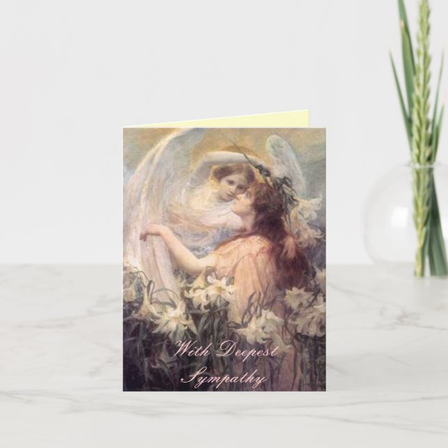 Angel Taking Lily Sympathy Card (Front)