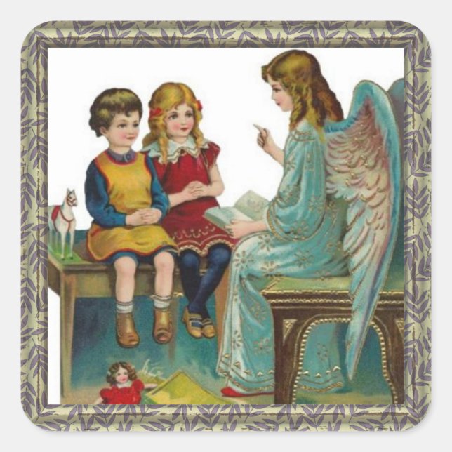 Angel Teaching Children Square Sticker (Front)