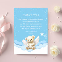 Angel Teddy Bear on Clouds Blue Thank You Card