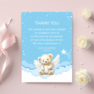 Angel Teddy Bear on Clouds Blue Thank You Card