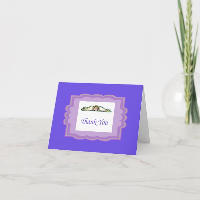 Angel Thank You Card With Purple Border (Front)