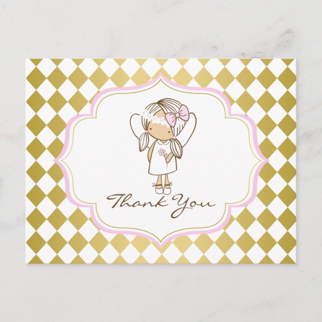 Angel Thank You Postcard-Gold & Pink Postcard (Front)
