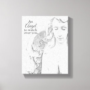 Angel To Watch Over You Blk Wht Sketch Canvas Art