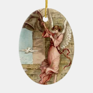 Angel Tolling the Bell Easter Angel Ceramic Tree Decoration