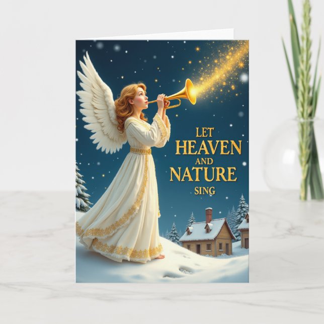 Angel Trumpet Christmas Card Let Heaven and Nature (Front)
