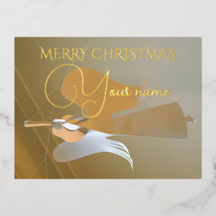 Angel trumpets foil holiday postcard