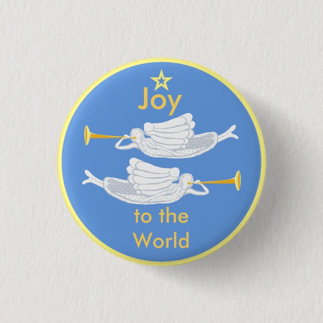 Angel trumpets Joy to the World 3 Cm Round Badge (Front)
