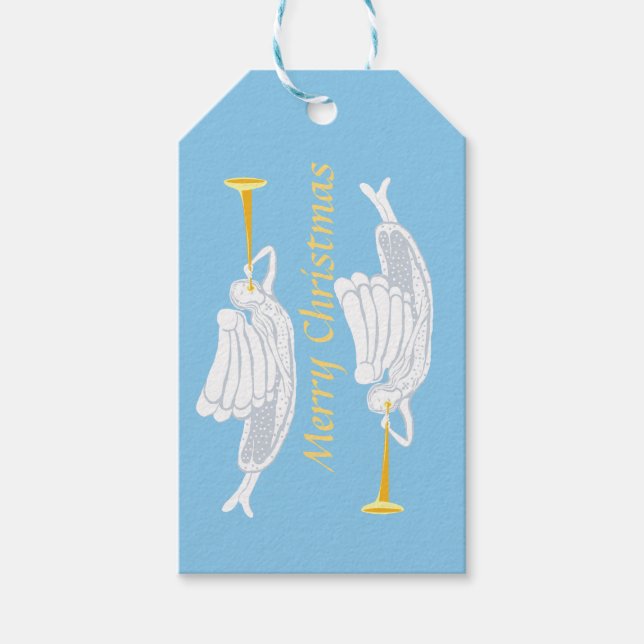 Angel trumpets Merry Christmas Gift Tags (Front)
