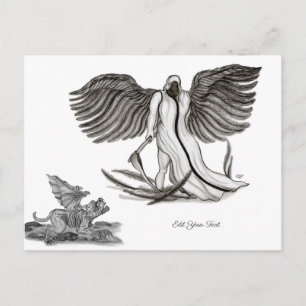 Angel Uriel with Golem , Black and white design Postcard