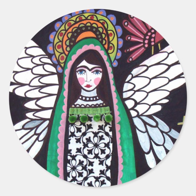 Angel Virgin of Guadalupe Art by Heather Galler Classic Round Sticker (Front)