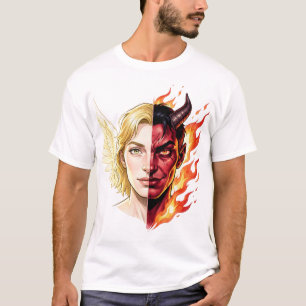 Angel vs Demon Split Face 😇😈 T-Shirt