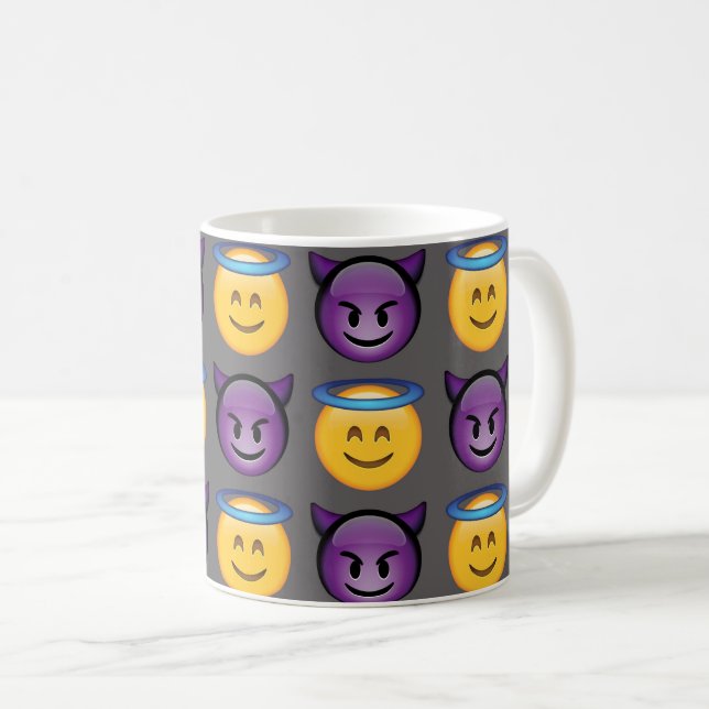 Angel vs Devil Emoji Pattern Coffee Mug (Front Right)