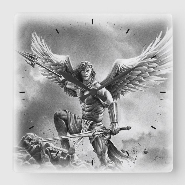 ANGEL WARRIOR Square Wall Clock (Front)