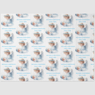 Angel Watching Over Baby Boy Baptism Tissue Paper