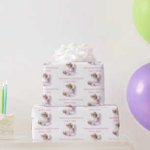 Angel Watching Over Baby Girl Baptism Wrapping Paper