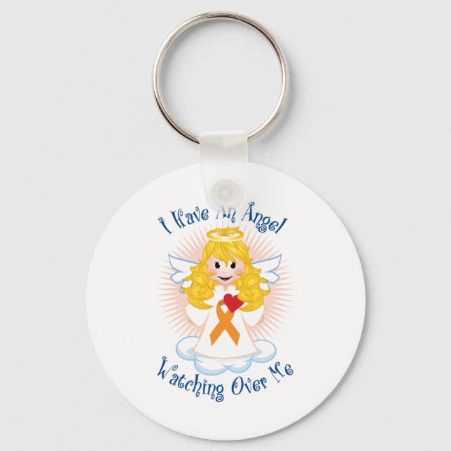 Angel Watching Over Me Orange Ribbon Key Ring (Front)