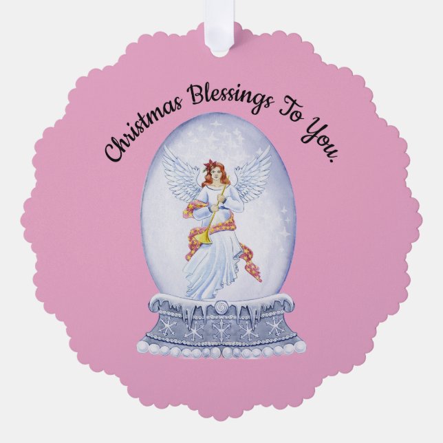 Angel Water Globe Christmas Paper Ornament Card (Front)