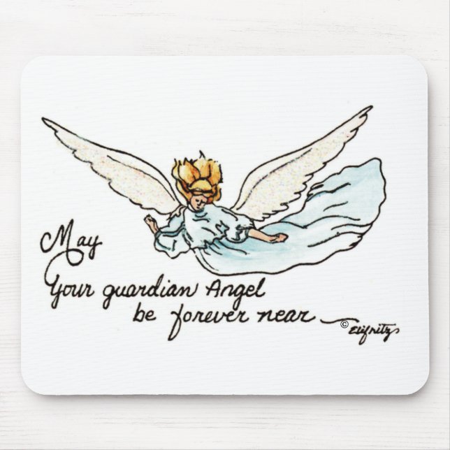 Angel Watercolor Gracefully Near and Watching You Mouse Mat (Front)